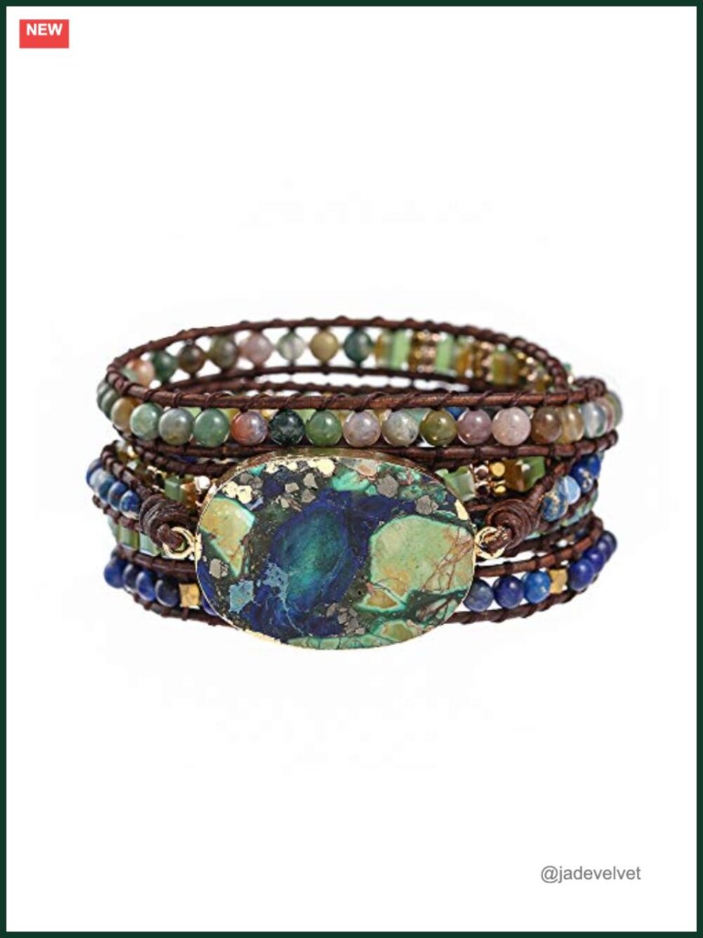 Handmade Natural Stone Crystal Leather Bead Wrap Bracelet Boho Adjustable